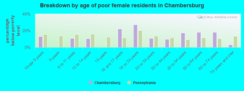 Breakdown by age of poor female residents in Chambersburg