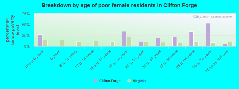 Breakdown by age of poor female residents in Clifton Forge