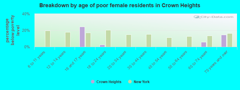 Breakdown by age of poor female residents in Crown Heights