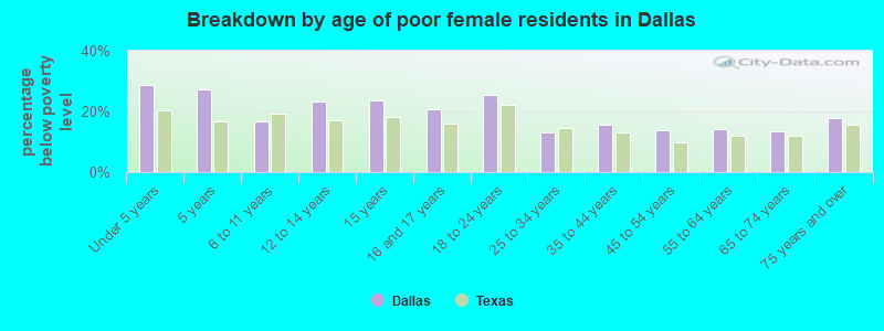 Breakdown by age of poor female residents in Dallas