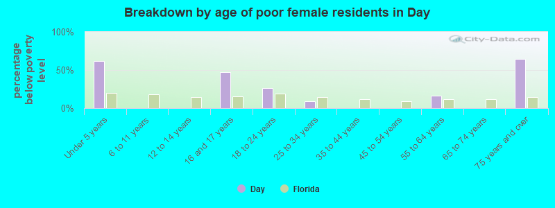 Breakdown by age of poor female residents in Day