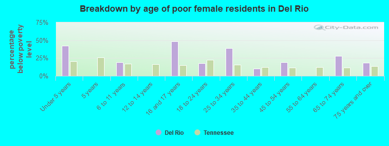 Breakdown by age of poor female residents in Del Rio