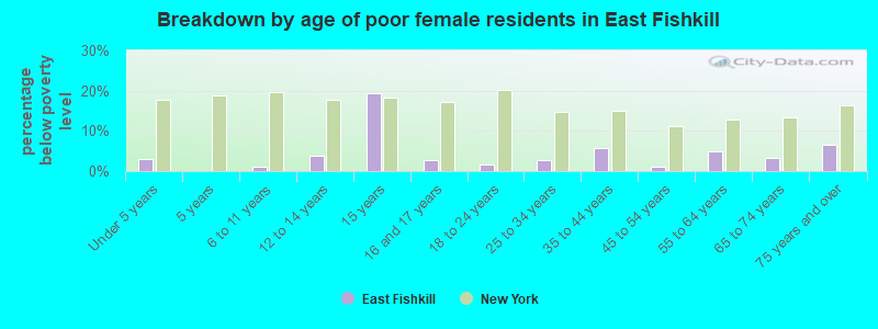 Breakdown by age of poor female residents in East Fishkill