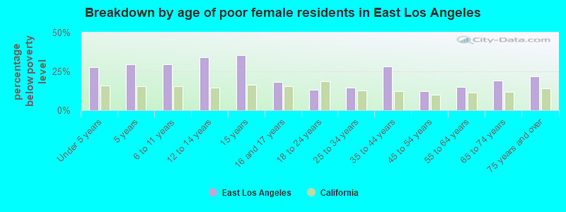 Breakdown by age of poor female residents in East Los Angeles
