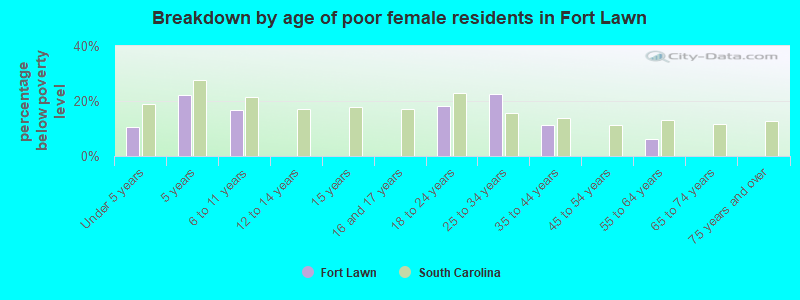 Breakdown by age of poor female residents in Fort Lawn