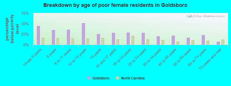 Breakdown by age of poor female residents in Goldsboro