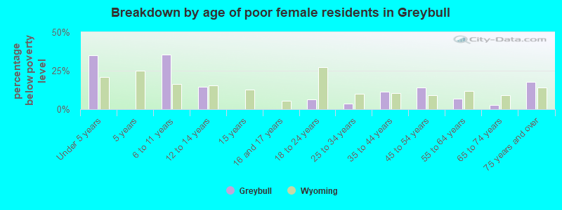 Breakdown by age of poor female residents in Greybull