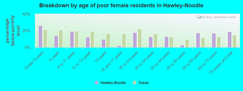 Breakdown by age of poor female residents in Hawley-Noodle