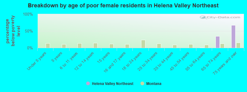 Breakdown by age of poor female residents in Helena Valley Northeast