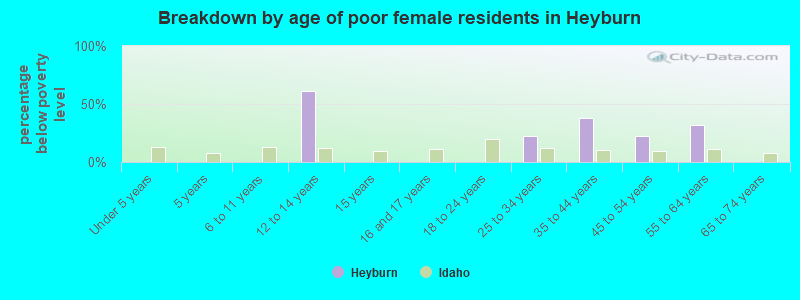 Breakdown by age of poor female residents in Heyburn