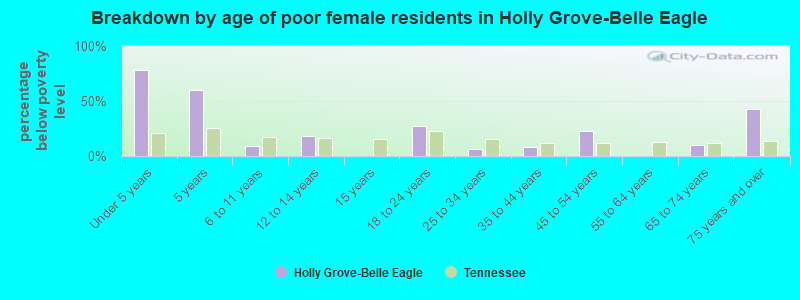 Breakdown by age of poor female residents in Holly Grove-Belle Eagle