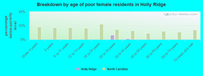 Breakdown by age of poor female residents in Holly Ridge