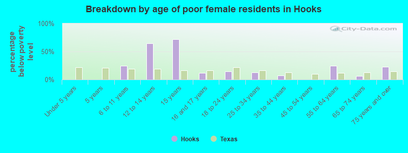 Breakdown by age of poor female residents in Hooks