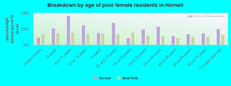 Breakdown by age of poor female residents in Hornell