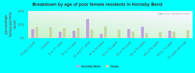 Breakdown by age of poor female residents in Hornsby Bend