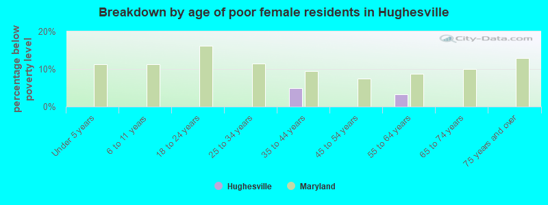 Breakdown by age of poor female residents in Hughesville
