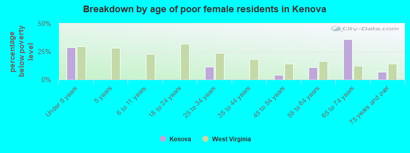 Breakdown by age of poor female residents in Kenova