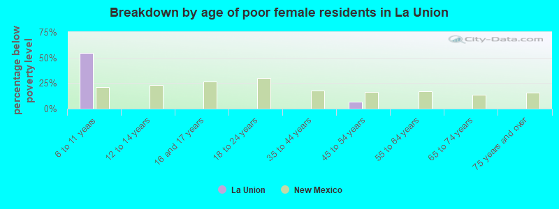 Breakdown by age of poor female residents in La Union