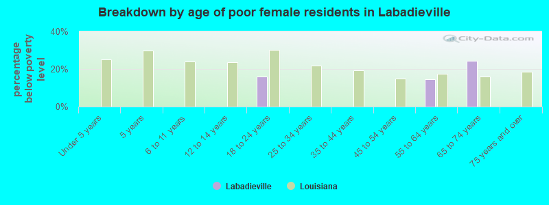 Breakdown by age of poor female residents in Labadieville