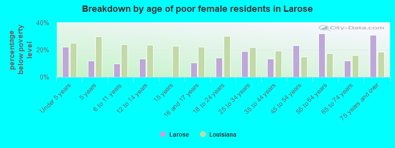 Breakdown by age of poor female residents in Larose