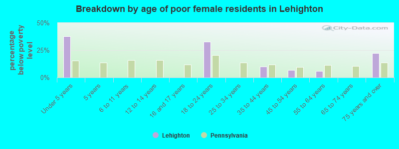Breakdown by age of poor female residents in Lehighton