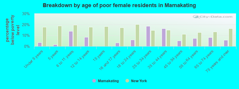 Breakdown by age of poor female residents in Mamakating