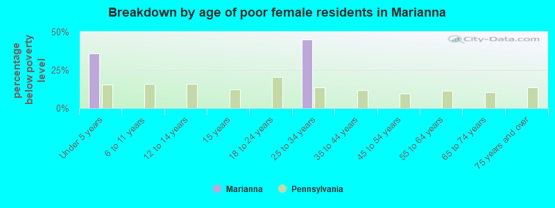 Breakdown by age of poor female residents in Marianna