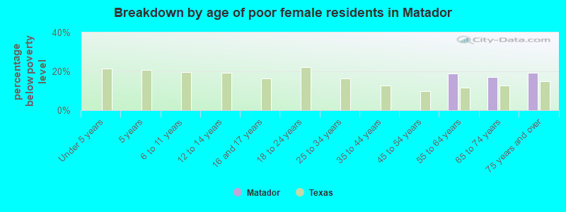 Breakdown by age of poor female residents in Matador