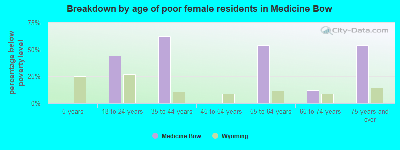 Breakdown by age of poor female residents in Medicine Bow
