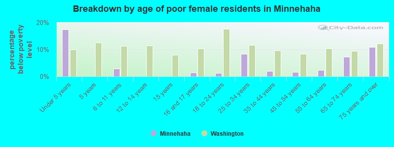 Breakdown by age of poor female residents in Minnehaha
