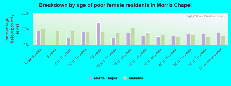 Breakdown by age of poor female residents in Morris Chapel