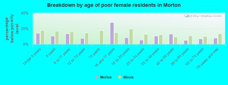 Breakdown by age of poor female residents in Morton
