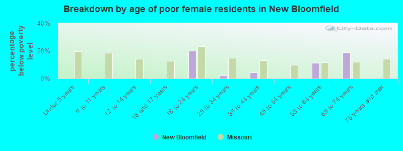 Breakdown by age of poor female residents in New Bloomfield