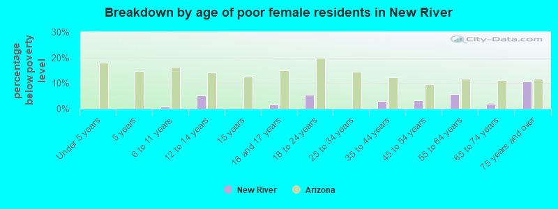 Breakdown by age of poor female residents in New River