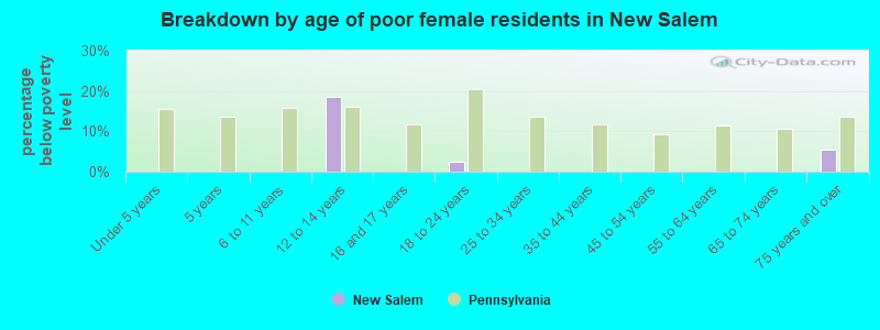 Breakdown by age of poor female residents in New Salem