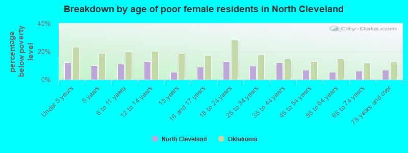 Breakdown by age of poor female residents in North Cleveland