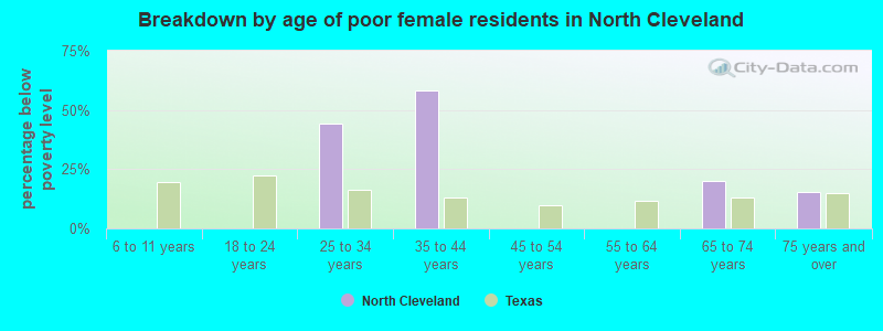 Breakdown by age of poor female residents in North Cleveland