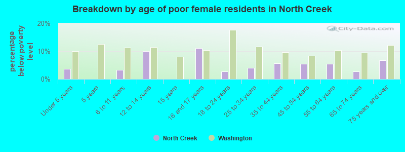 Breakdown by age of poor female residents in North Creek