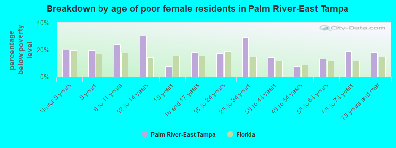 Breakdown by age of poor female residents in Palm River-East Tampa