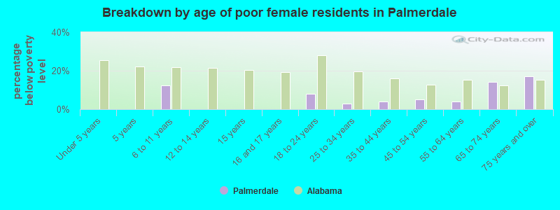 Breakdown by age of poor female residents in Palmerdale