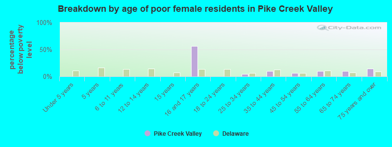 Breakdown by age of poor female residents in Pike Creek Valley