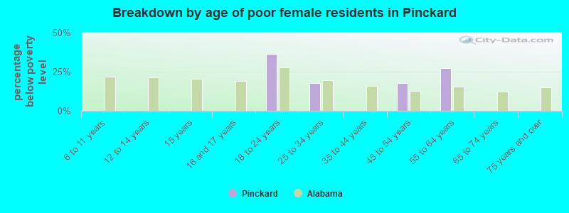 Breakdown by age of poor female residents in Pinckard