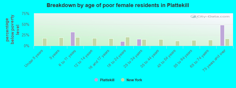 Breakdown by age of poor female residents in Plattekill