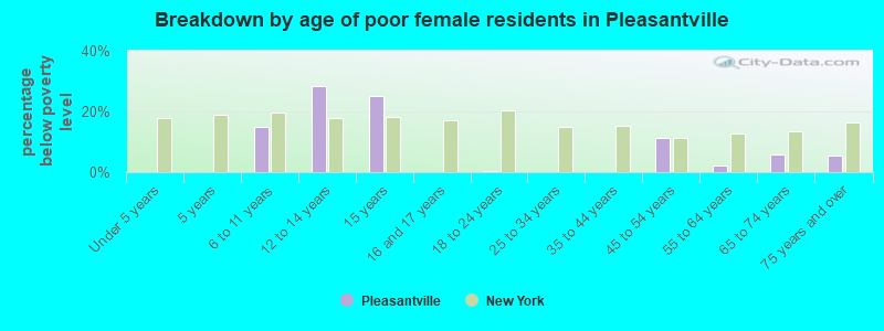 Breakdown by age of poor female residents in Pleasantville
