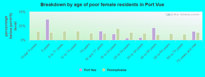 Breakdown by age of poor female residents in Port Vue