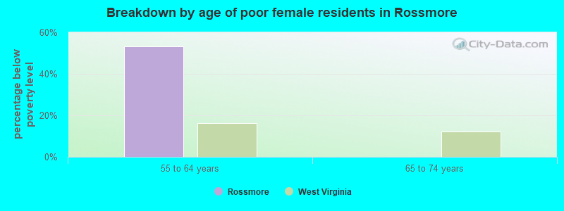 Breakdown by age of poor female residents in Rossmore