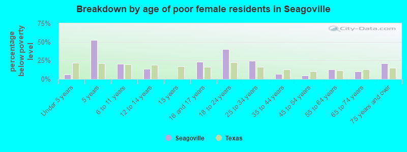 Breakdown by age of poor female residents in Seagoville