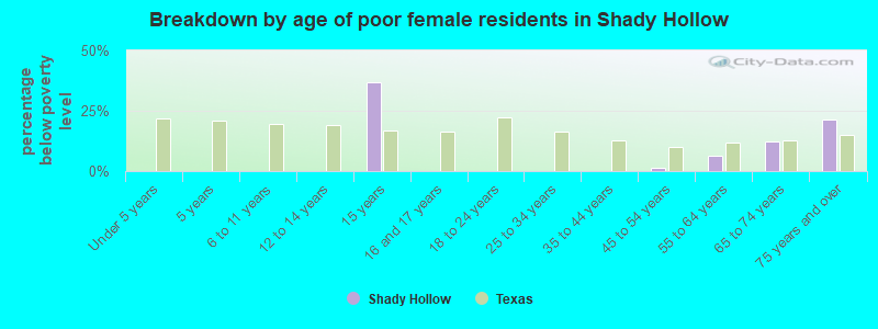 Breakdown by age of poor female residents in Shady Hollow