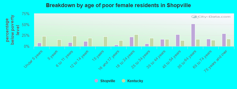 Breakdown by age of poor female residents in Shopville