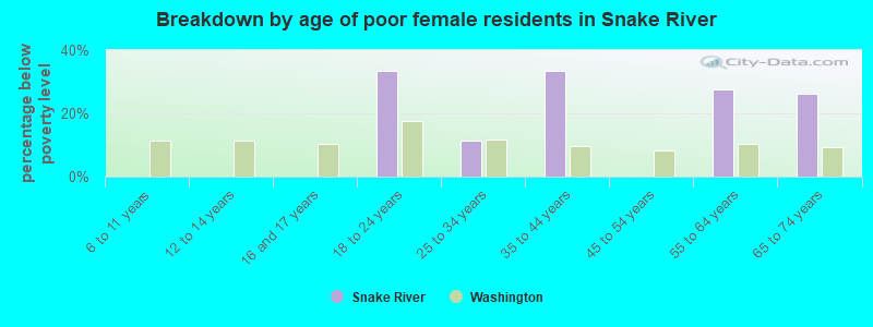 Breakdown by age of poor female residents in Snake River